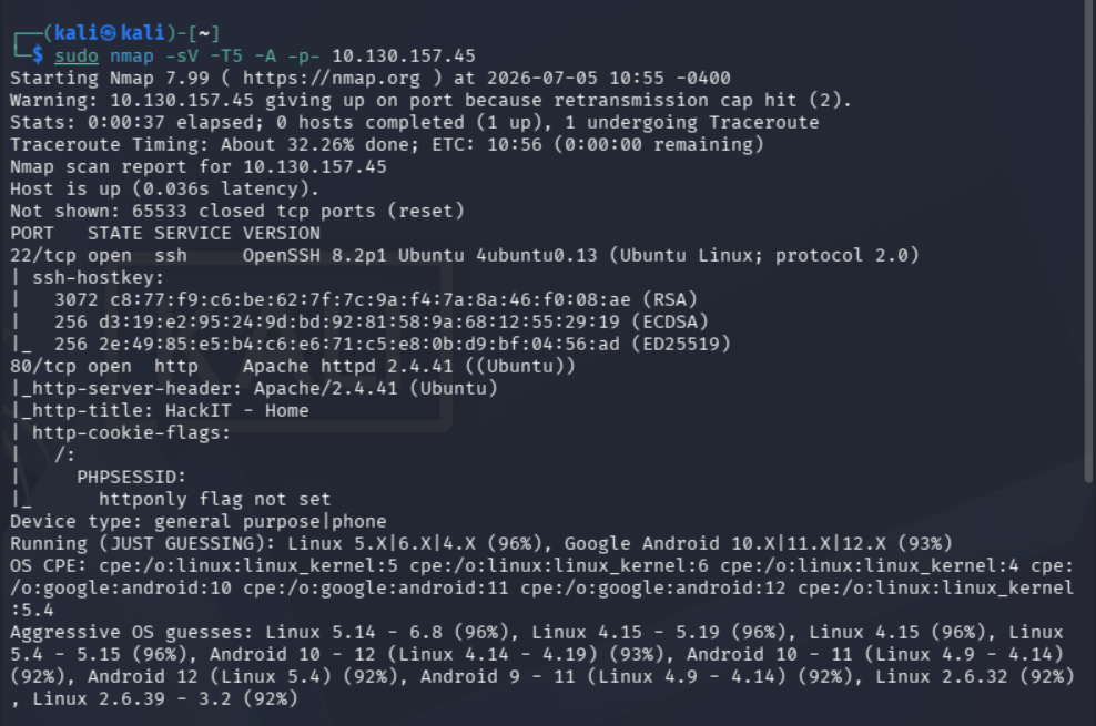 Escaneo inicial de puertos de Nmap